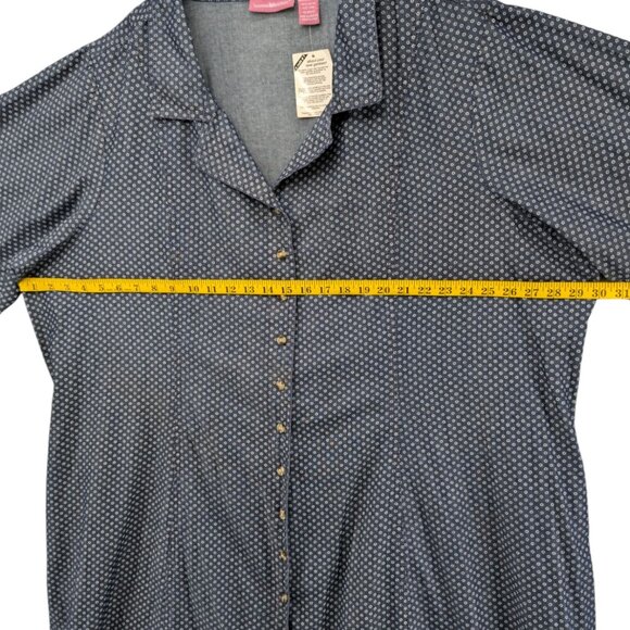 Woman Within Button Front Maxi Dress Navy Floral Canvas Roll Tab Sleeve Sz 34W - Picture 7 of 11